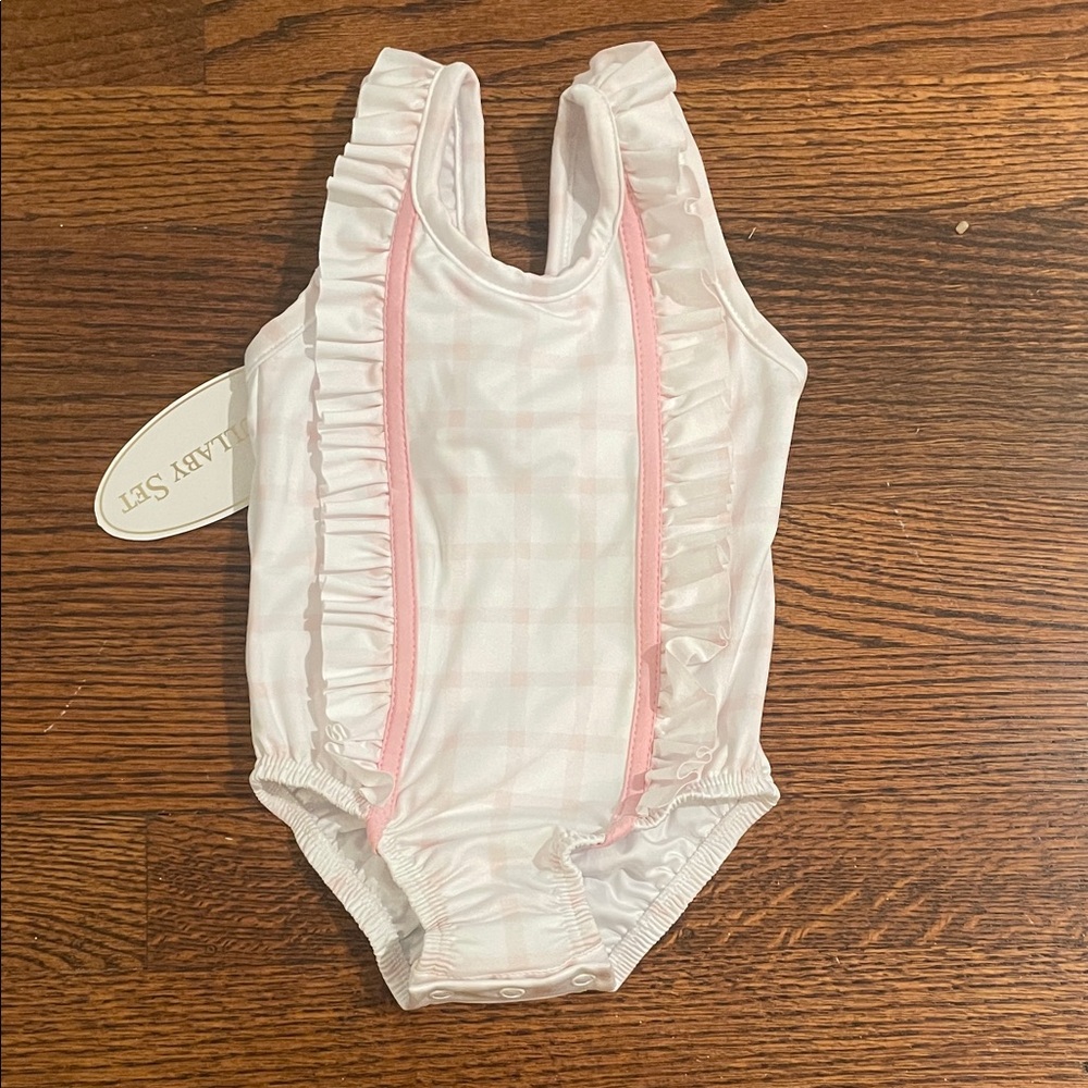 Pink and White Kids Swim One Piece